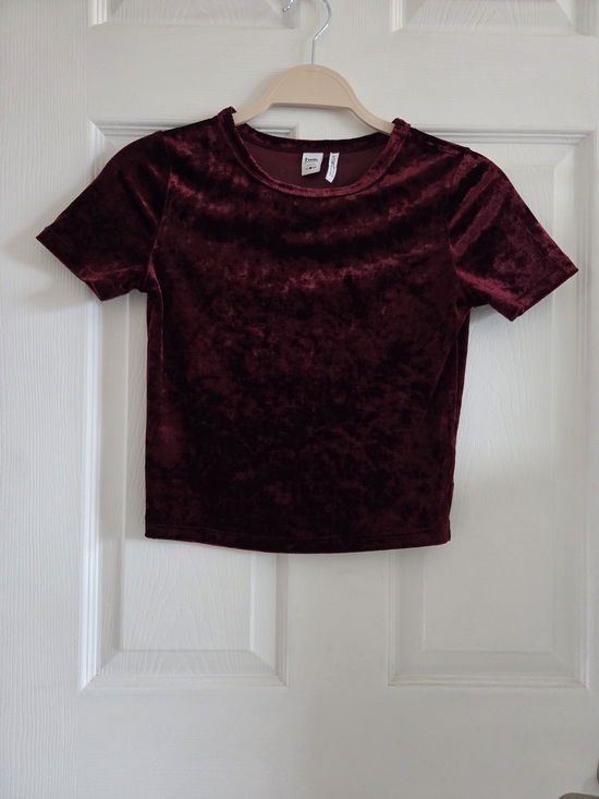 twik Tops - twik Crushed Velvet Short Sleeve Tee - Burgundy